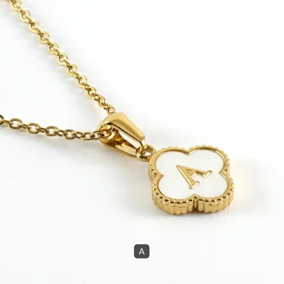 Gold Initial 'A' Clover Pendant Necklace - White & Gold - Picture 3 of 6